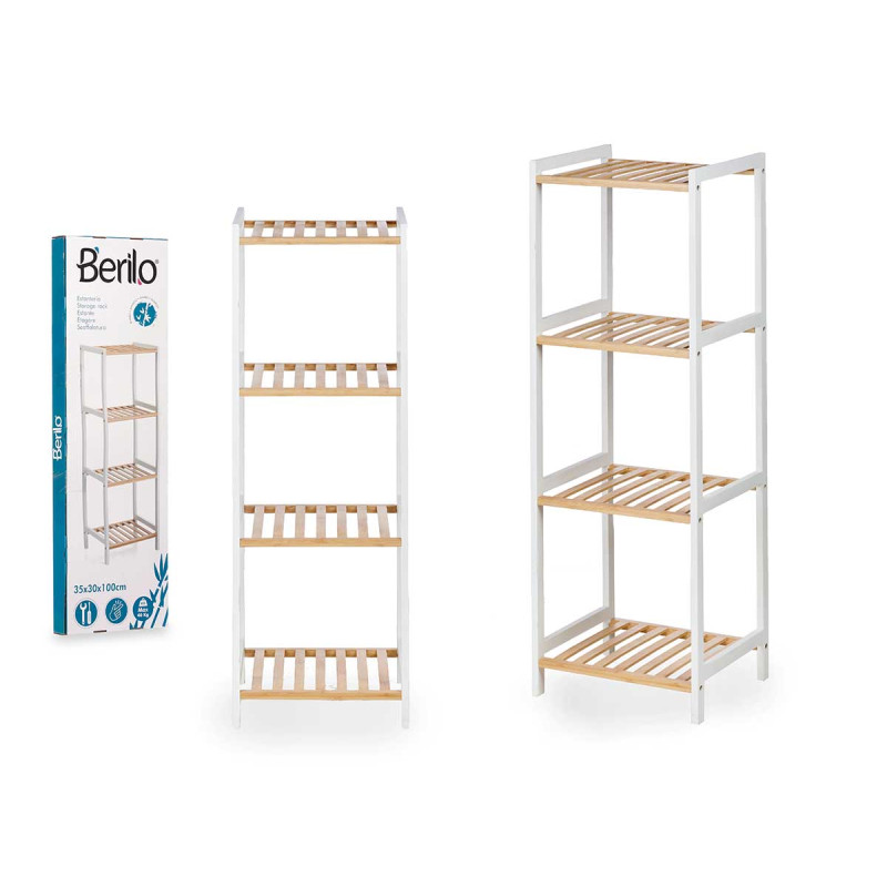 ÉTAGÈRE CARRÉ 4 ÉTAGÈRES EN BAMBOU BLANC