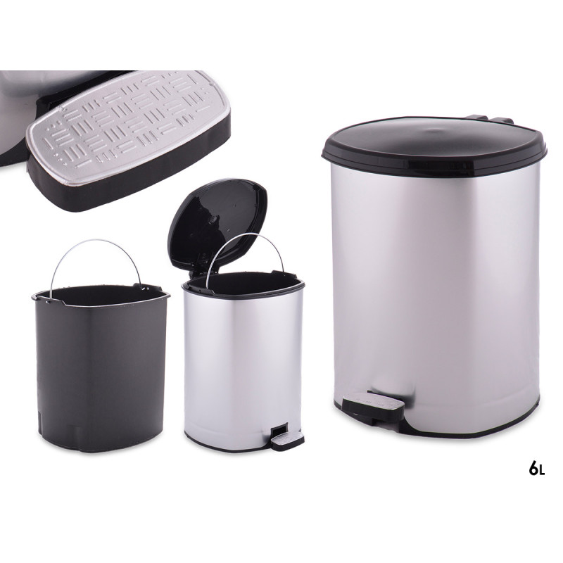 BALDE DO LIXO PLÁSTICO COM PEDAL PRATEADO 6L 