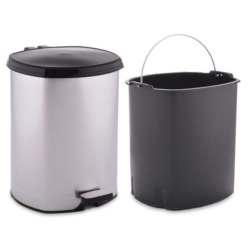 PAPELERA PLASTICO PEDAL PLATEADA 6L