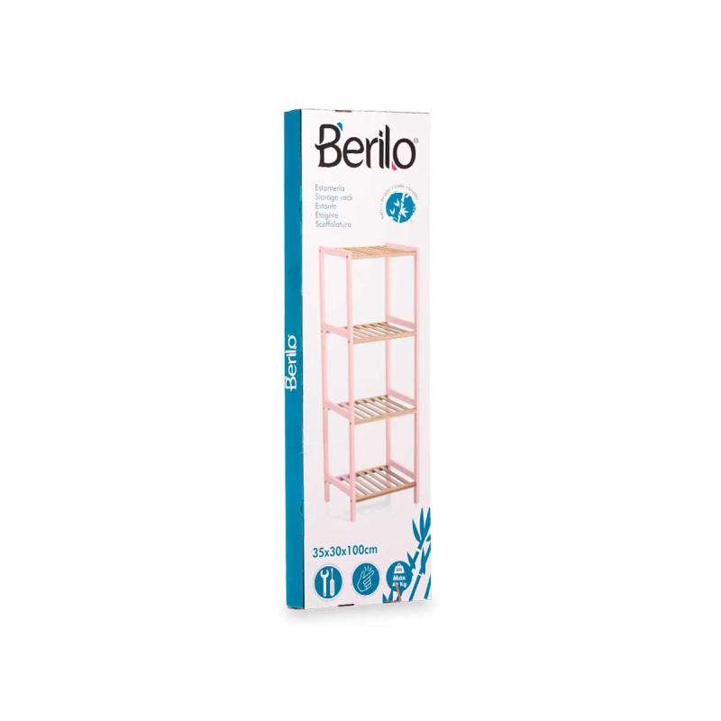 4 TIER SQUARE SHELF BAMBOO PINK