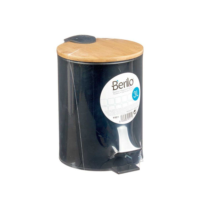 METAL BIN WITH BAMBOO LID 3L BLACK