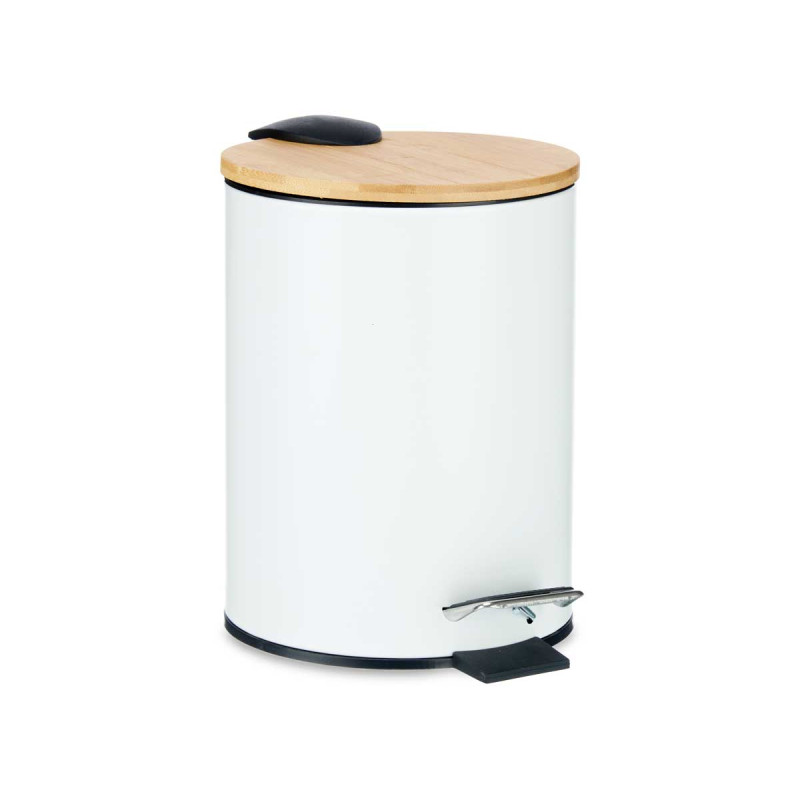 PAPELERA METAL TAPA BAMBU 3L BLANCO