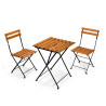 3 PCS SET TABLE 2 CHAIRS DARK WOOD METAL LEGS