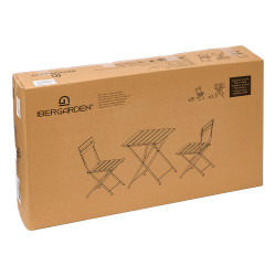 SET 3 PCS MESA 2 SILLAS MADERA OSCURA PATAS METAL