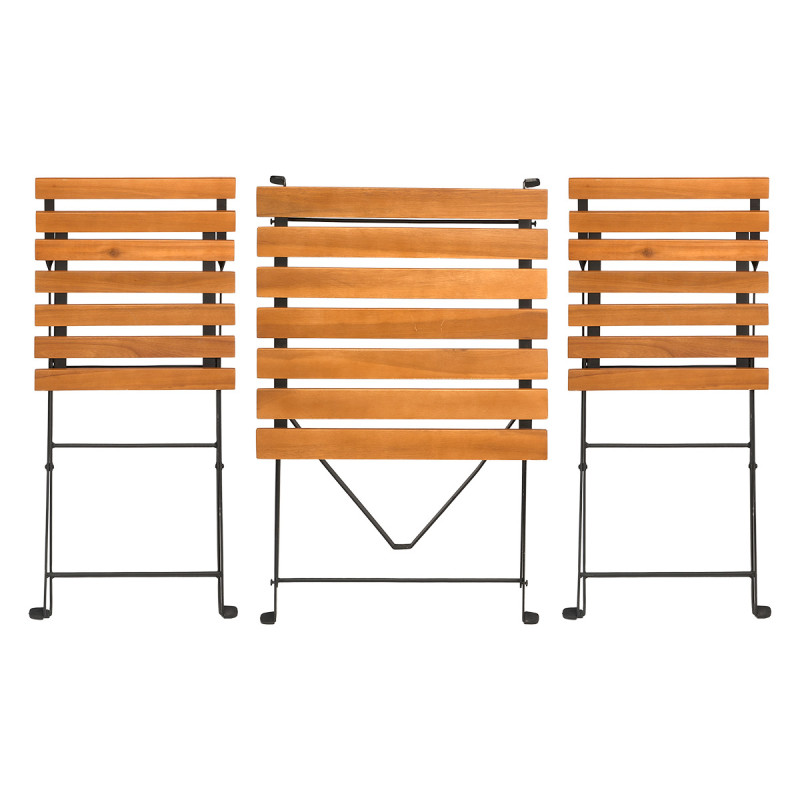 3 PCS SET TABLE 2 CHAIRS DARK WOOD METAL LEGS