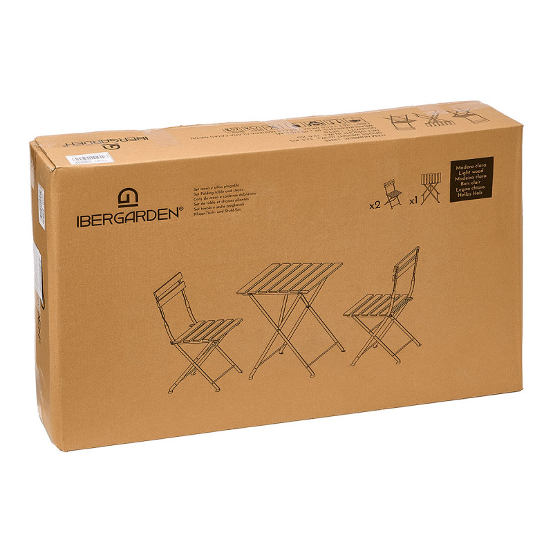 SET 3 PCS TABLE 2 CHAISES BOIS CLAIR PIEDS METAL