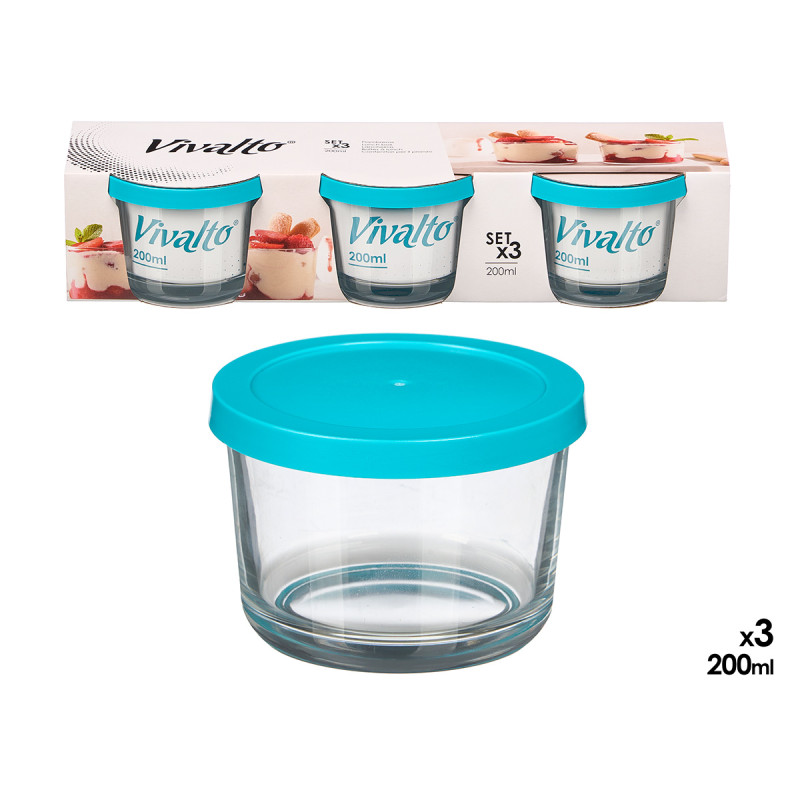 SET 3 CAIXAS REDONDAS AZUL 200ML