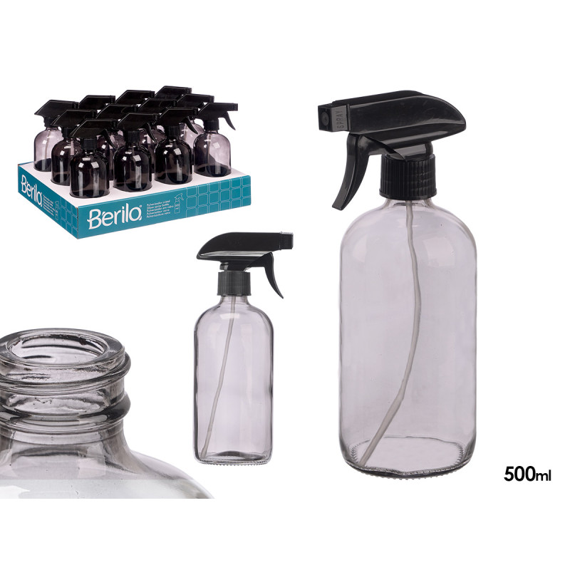 GREY ROUND GLASS SPRAY BOTTLE 500ML