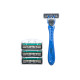 RAZOR WITH 4 REPLACEMENT CARTRIDGES 3 BLADES BLUE