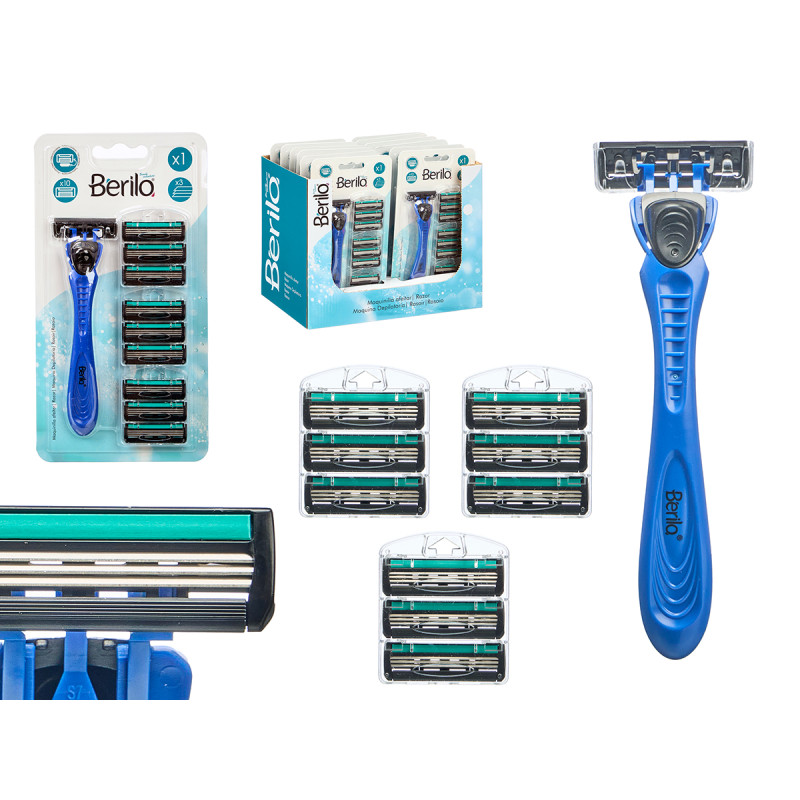 RASOIO BLU CON 10 LAME DI RICAMBIO 3 LAMETTE
