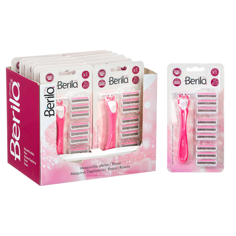 RAZOR WITH 4 REPLACEMENT CARTRIDGES 10 BLADES PINK