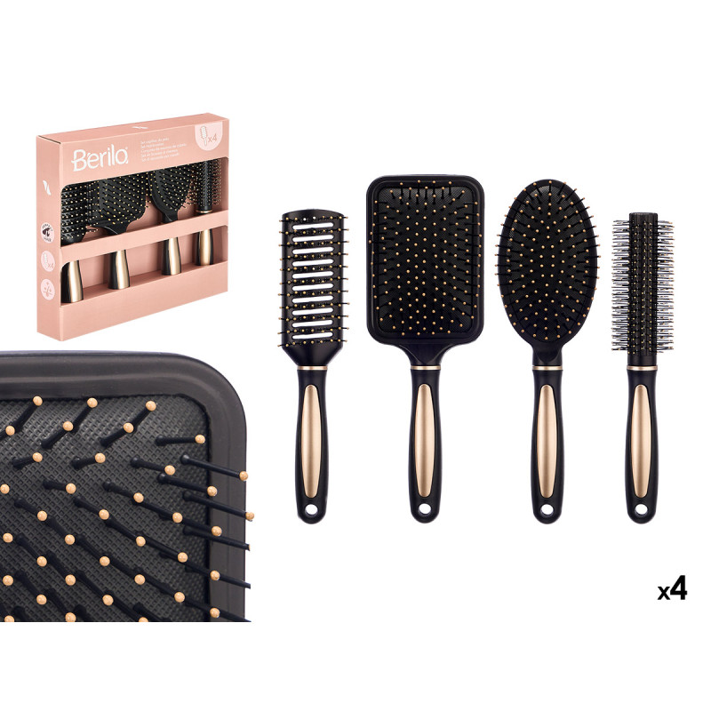 SET 4 BLACK GOLD HAIR BRUSHES