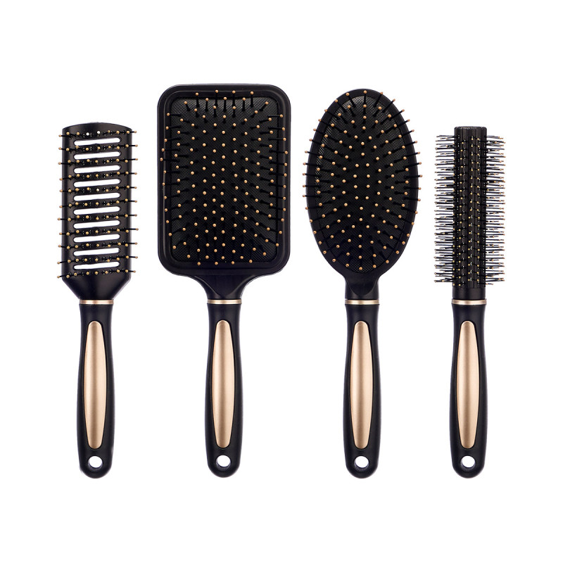 SET 4 BLACK GOLD HAIR BRUSHES