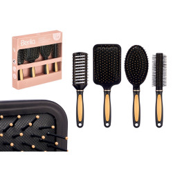 SET 4 SPAZZOLE PER CAPELLI  NERO E FINITURE BAMBU