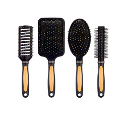 SET 4 BLACK BAMBOO FINISH HAIR BRUSHES