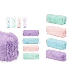 PENCIL CASE RECTANGULAR POMPOM ASSORT 4