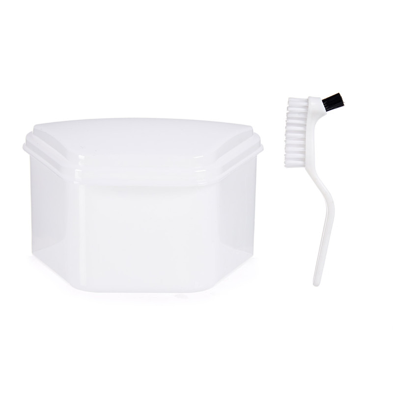 DENTURE BATH WITH BRUSH WHITE