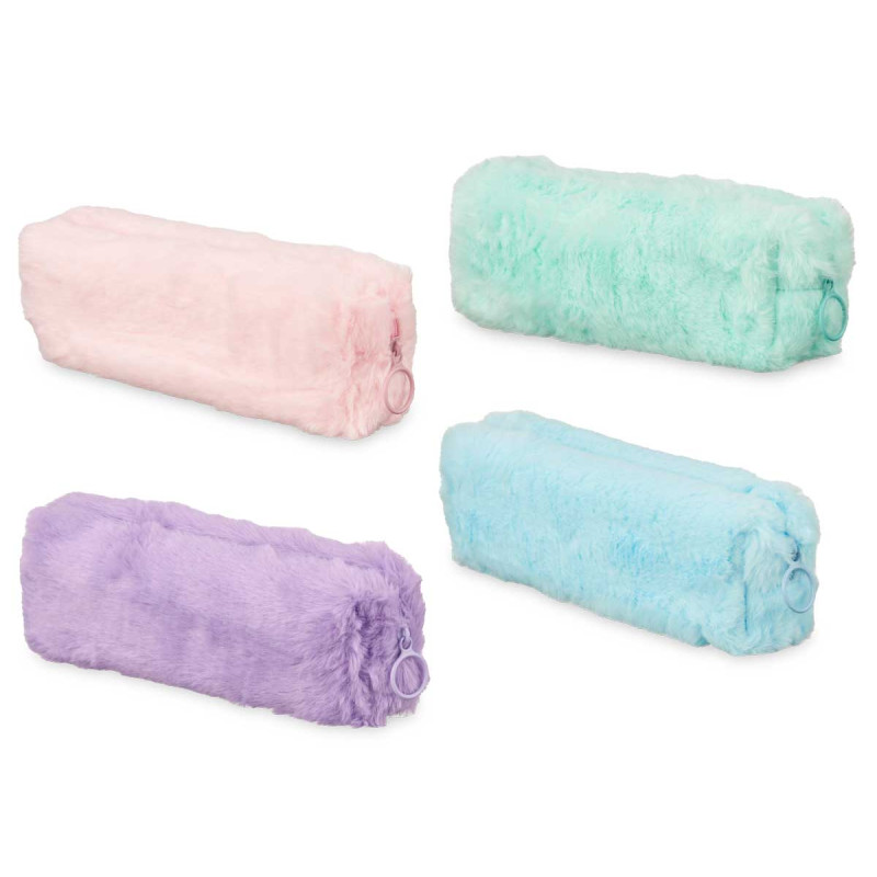 PENCIL CASE RECTANGULAR POMPOM ASSORT 4