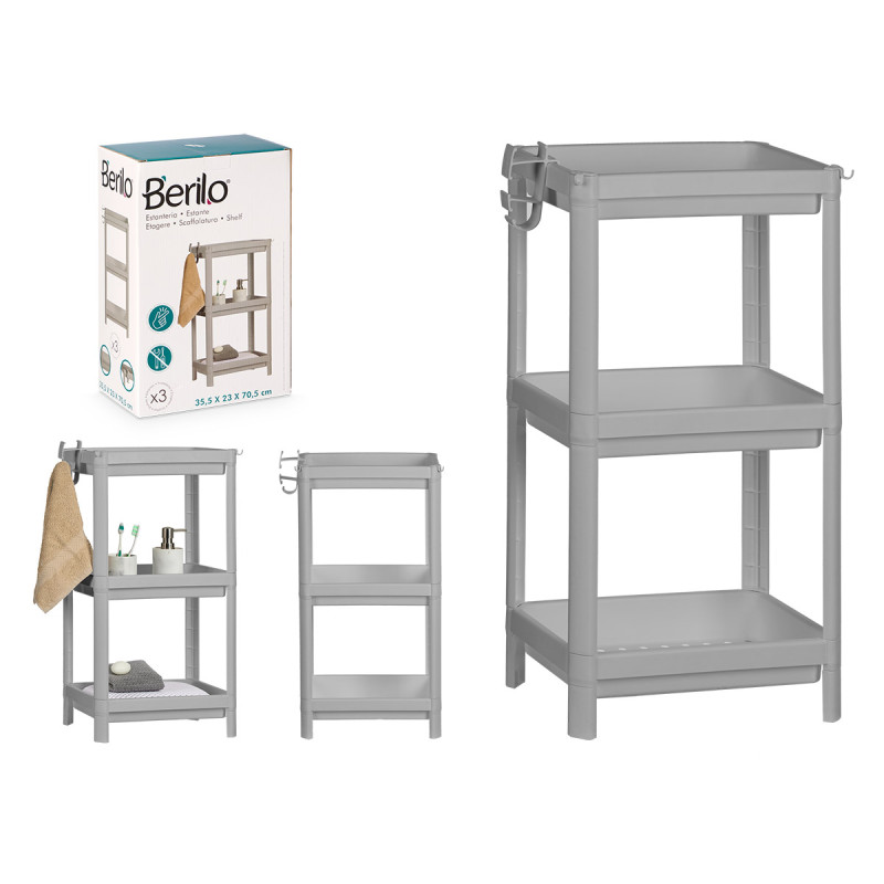 ESTANTERIA PLASTICO GRIS 3 BALDAS 70,5CM