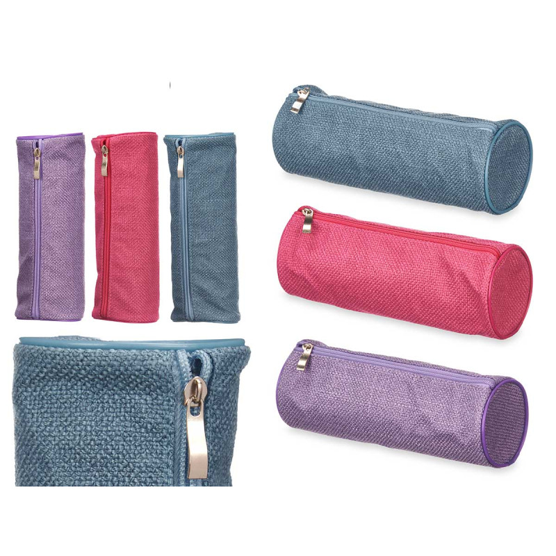 PENCIL CASE CYLINDER SACKCLOTH  ASSORT 4
