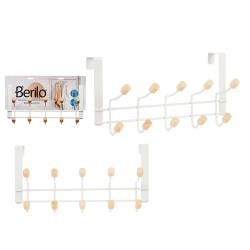 PERCHA METAL 10 GANCHOS MADERA BLANCO