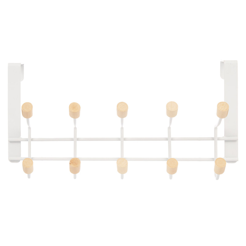 METAL HANGER 10 WHITE WOODEN HOOKS 