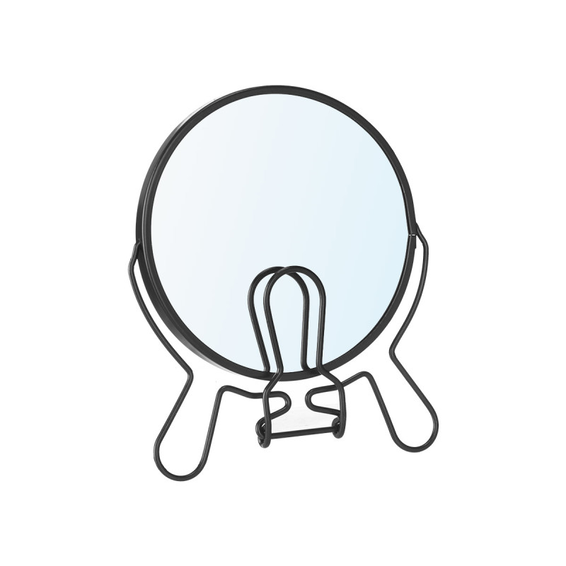DOUBLE-SIDED MAGNIFYING MIRROR 12 CM BLACK