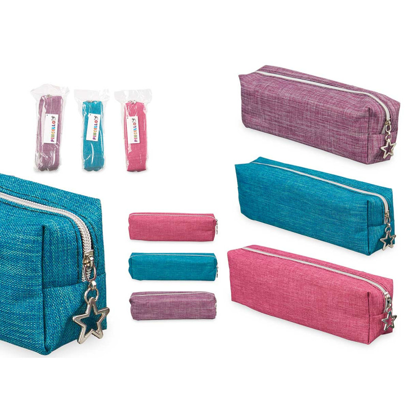 PENCIL CASE SACKCLOTH ASSORT 3 SMALL