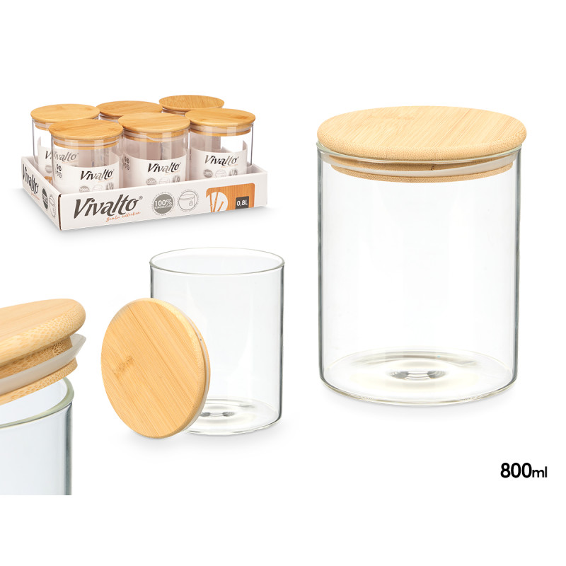 TARRO REDONDO BOROSILICATO TAPA BAMBU 800ML