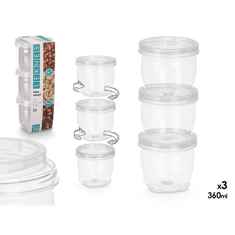 SET 3 POTS PLASTIQUE 360ML
