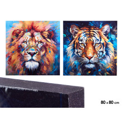 QUADRO LEÃO TIGRE SORT 2 80X80CM