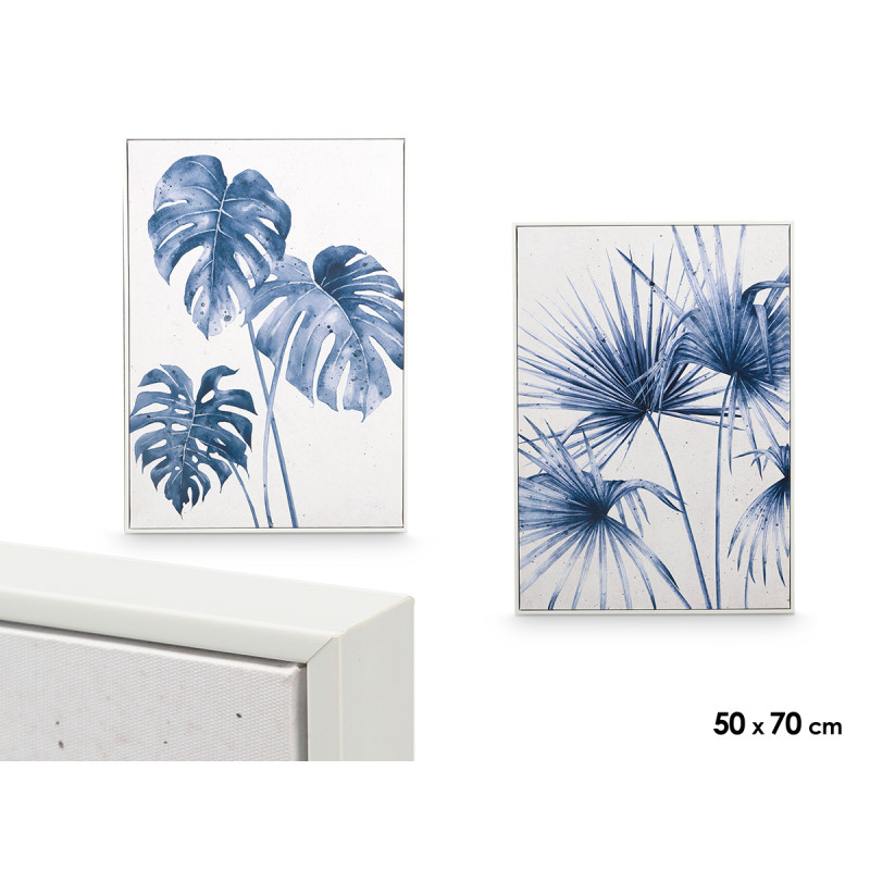 QUADRO TELA CORNICE BIANCA FOGLIE BLU ASS 2