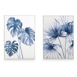 WHITE CANVA FRAME LEAVES LIGHT BLUE ASSORTED 2