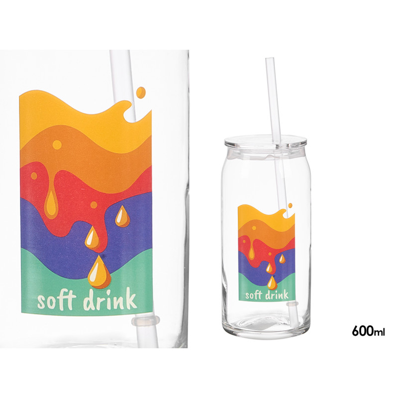 VERRE COUVERCLE PAILLE BOISSON DOUCE 600ML