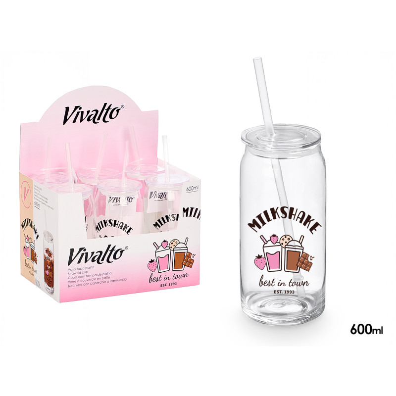 VASO TAPA PAJITA CRISTAL MILKSHAKE 600ML