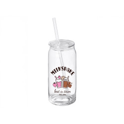COPO COM TAMPA PALHINHA VIDRO MILKSHAKE 600ML
