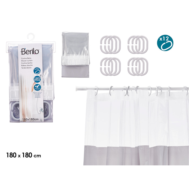 TENDA DOCCIA PEVA 180 X 180 CM TRASP GRIGIO