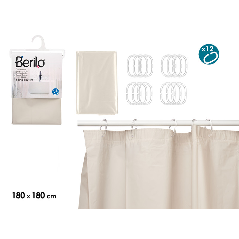 TRANSPARENT BATHROOM CURTAIN BEIGE 180x180cm