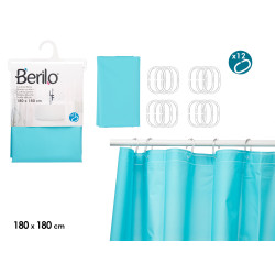 TRANSPARENT BATHROOM CURTAIN BLUE 180x180cm