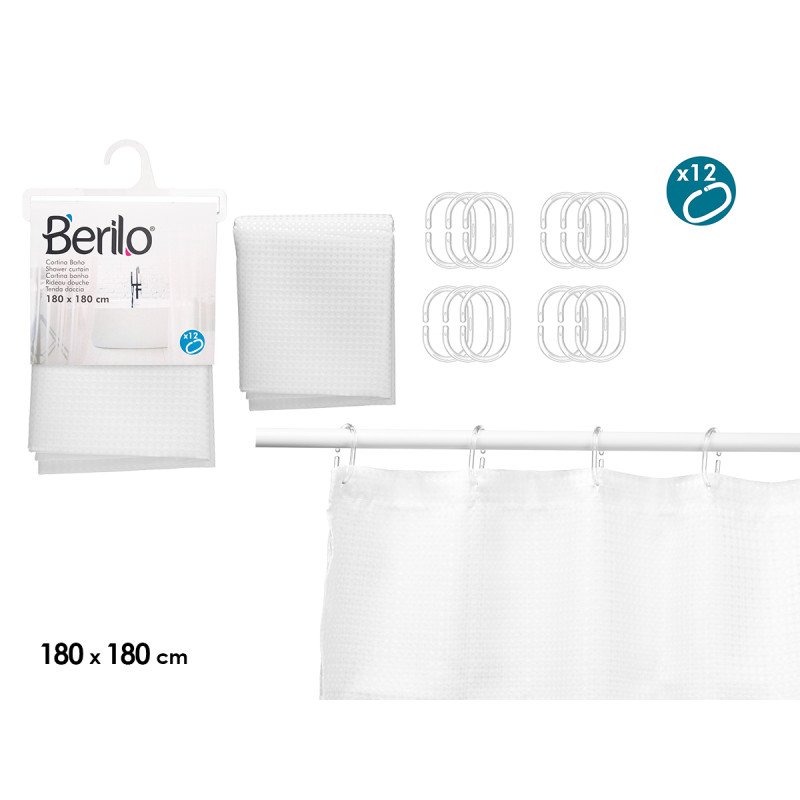 CORTINA WC POLIESTER  BRANCO PONTOS 180X180CM