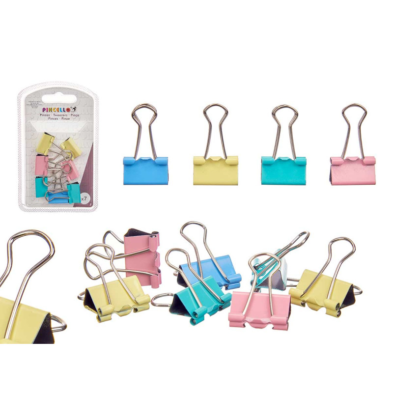 SET 7 BINDER CLIPS PASTEL-COLORED SMALL