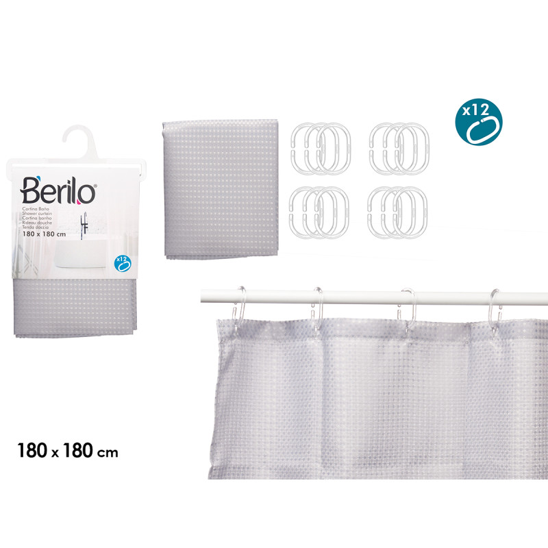 CORTINA WC POLIESTER CINZENTO PONTOS 180X180CM