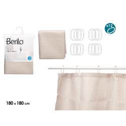 POLYESTER BATHROOM CURTAIN BEIGE DOTS 180x180cm