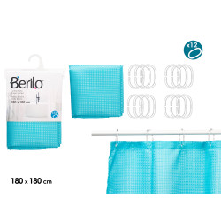 CORTINA BAÑO POLIESTER AZUL PUNTOS 180X180CM