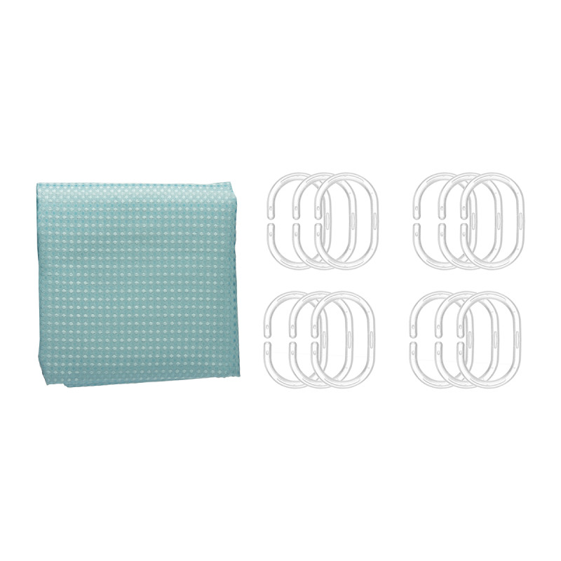 POLYESTER BATHROOM CURTAIN BLUE DOTS 180x180cm