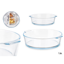 TABULEIRO EM BOROSILICATO REDONDO ASAS 1600ML