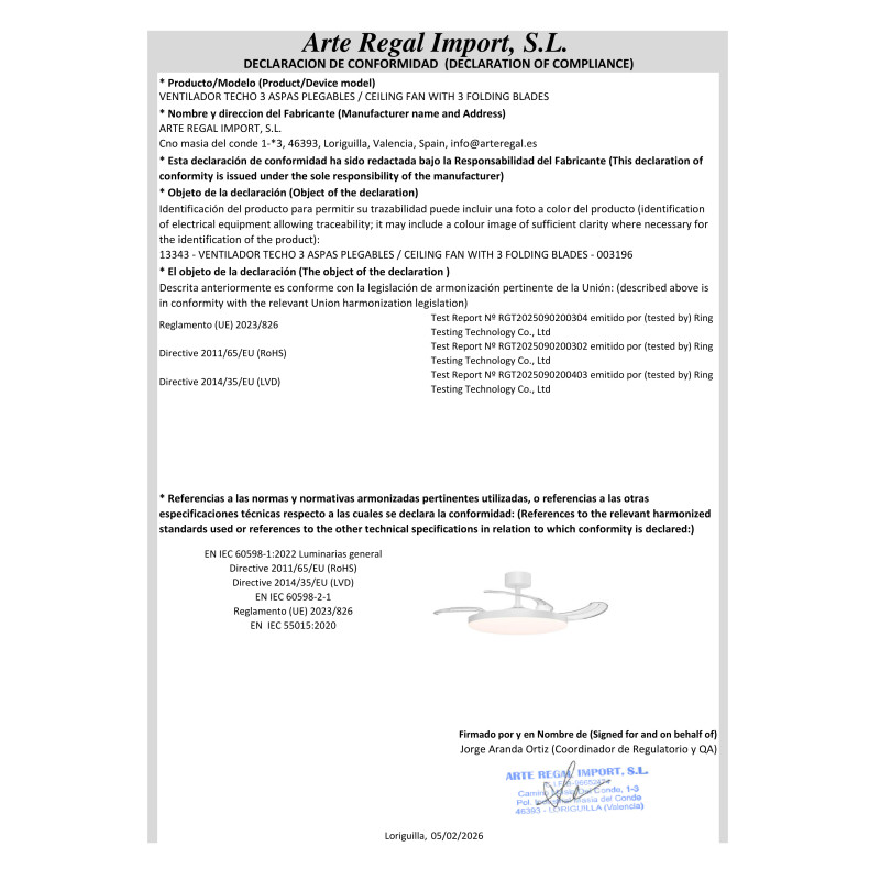 VENTILATORE A SOFFITTO 3 PALE PIEGHEVOLI