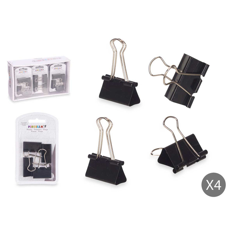 SET 4 PINCES DOUBLE CLIP NOIR GRAND