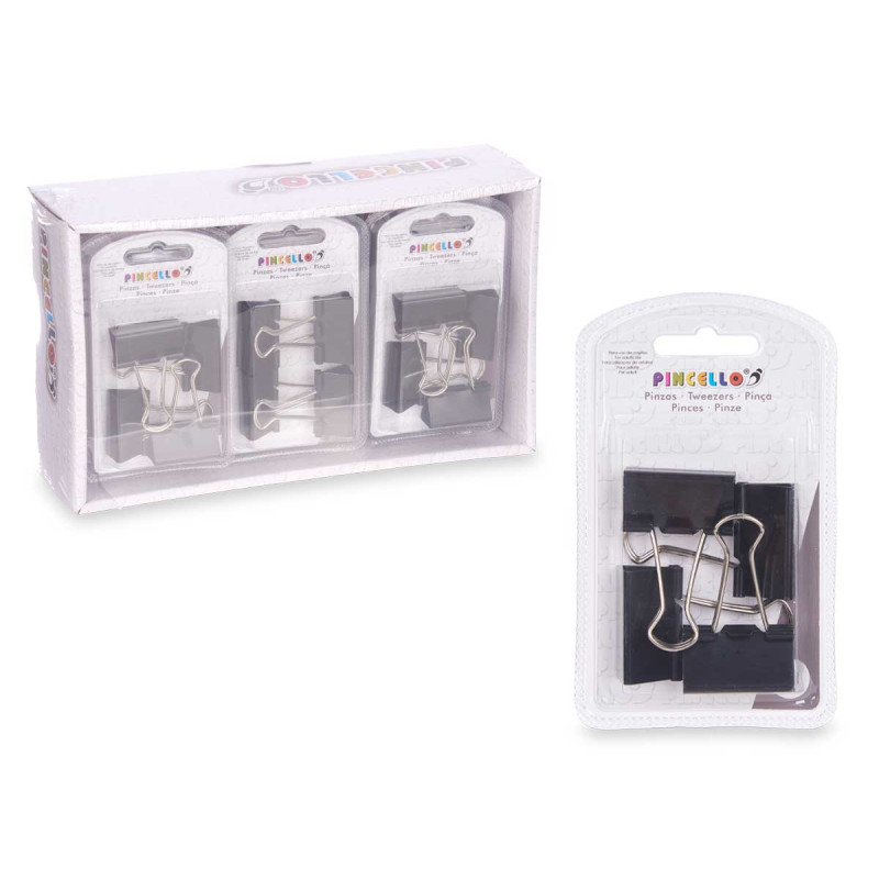 SET 4 PINCES DOUBLE CLIP NOIR GRAND