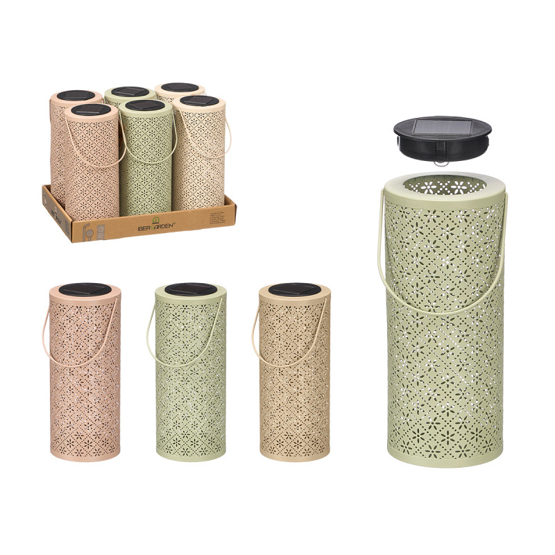 TALL ROUND SOLAR LAMP RHOMBUS PATTERN ASRT 3 COL